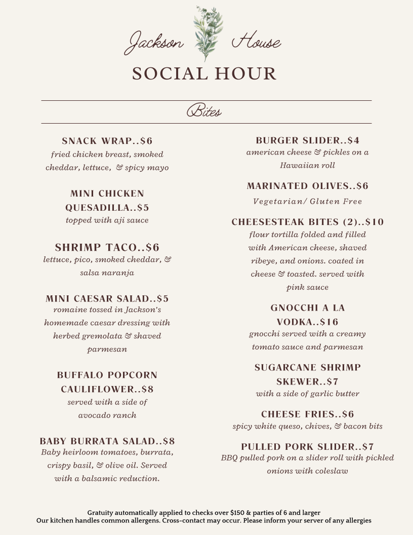 Jackson House menu board
