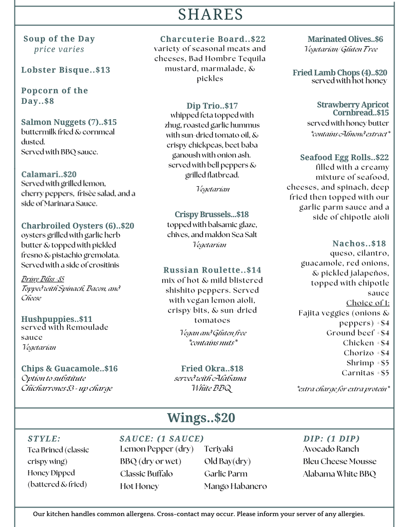 Jackson House menu board
