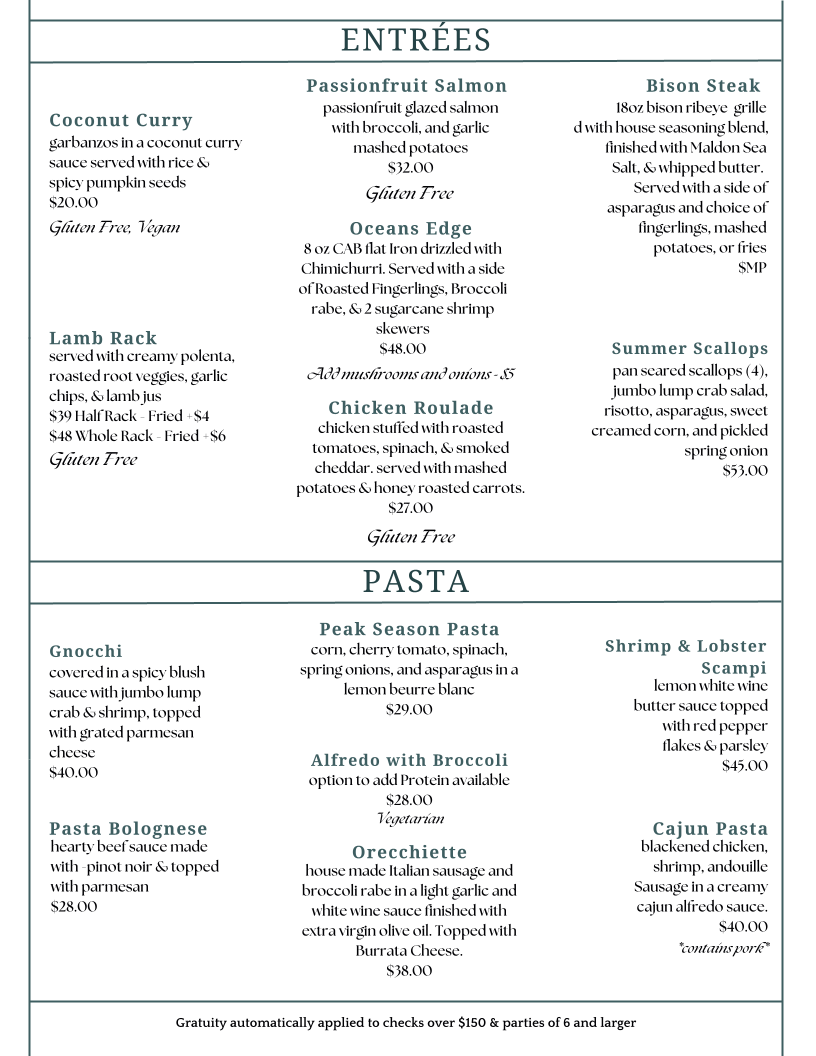Jackson House menu board
