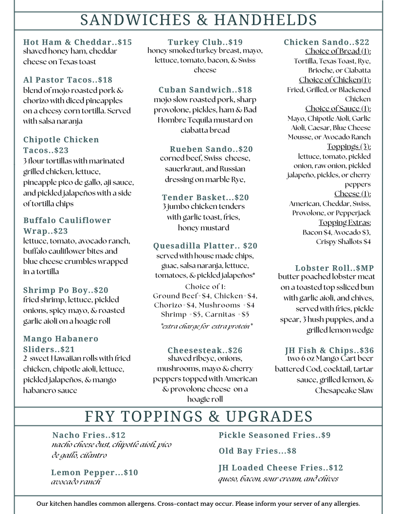 Jackson House menu board
