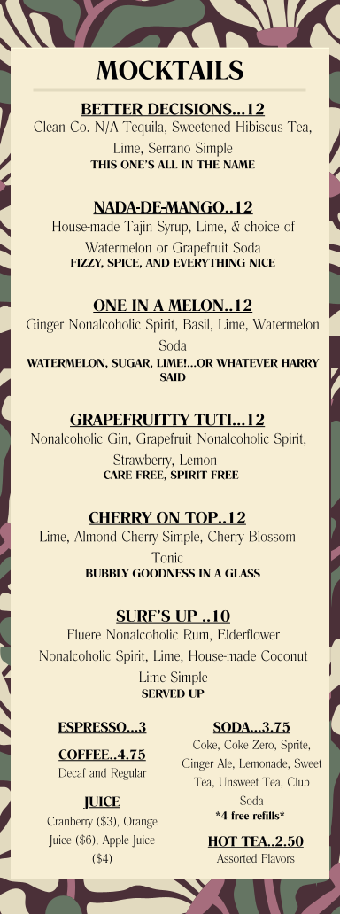 Jackson House menu board