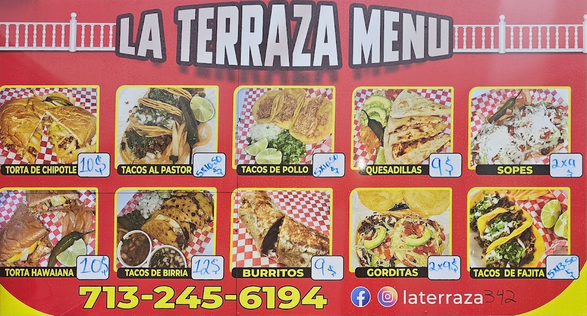 La Terraza (Food Truck) menu board