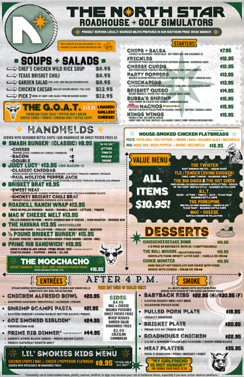 The North Star menu board