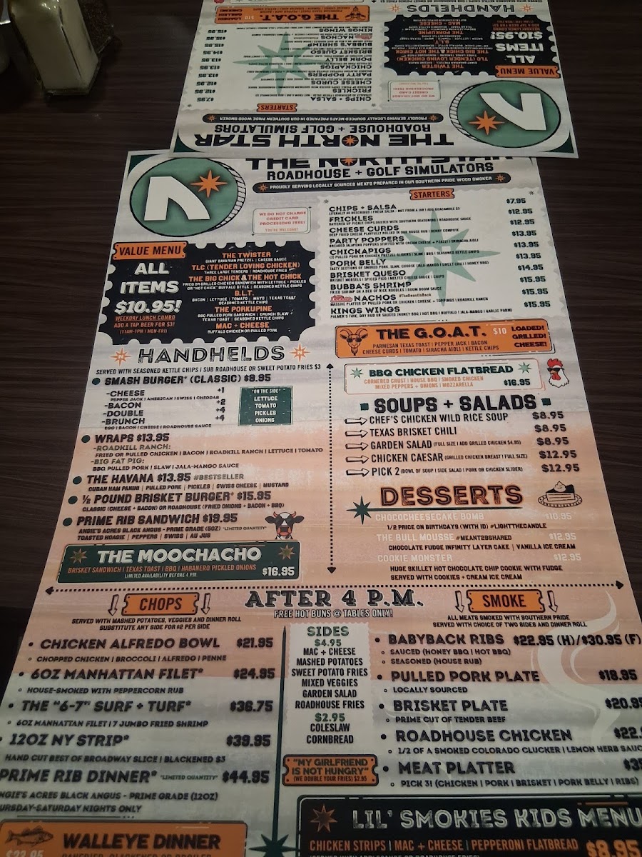 The North Star menu board