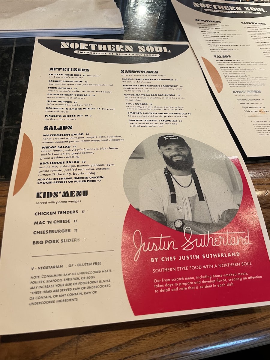 The Preserve Smokehouse at Grand View Lodge menu board