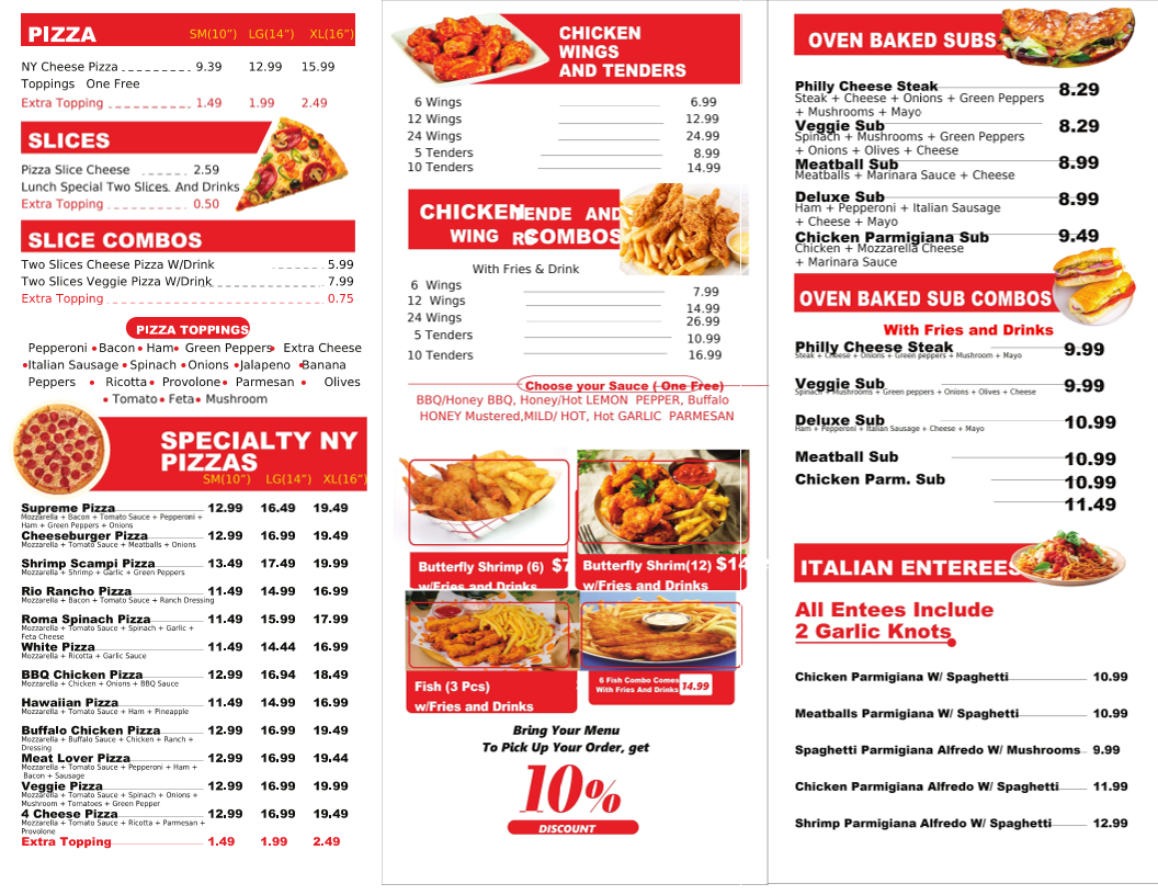 ROSEMONT PIZZA menu board