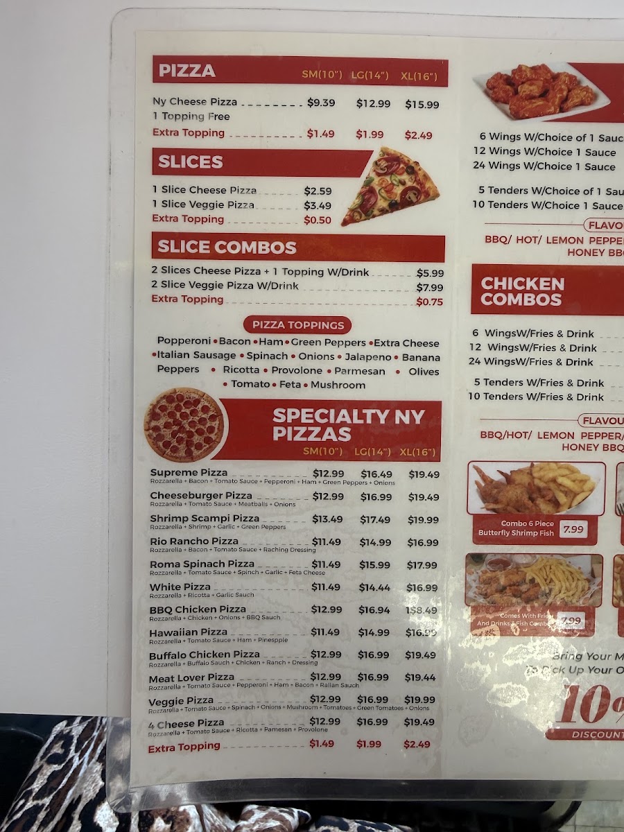 ROSEMONT PIZZA menu board