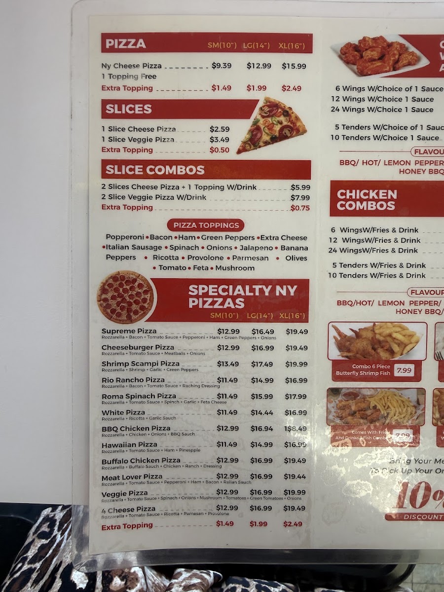 ROSEMONT PIZZA menu board