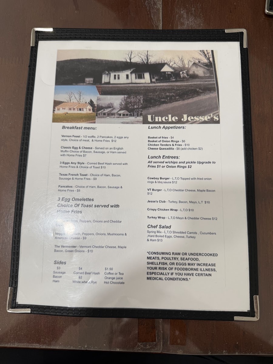 Uncle Jesse's Cafe menu board