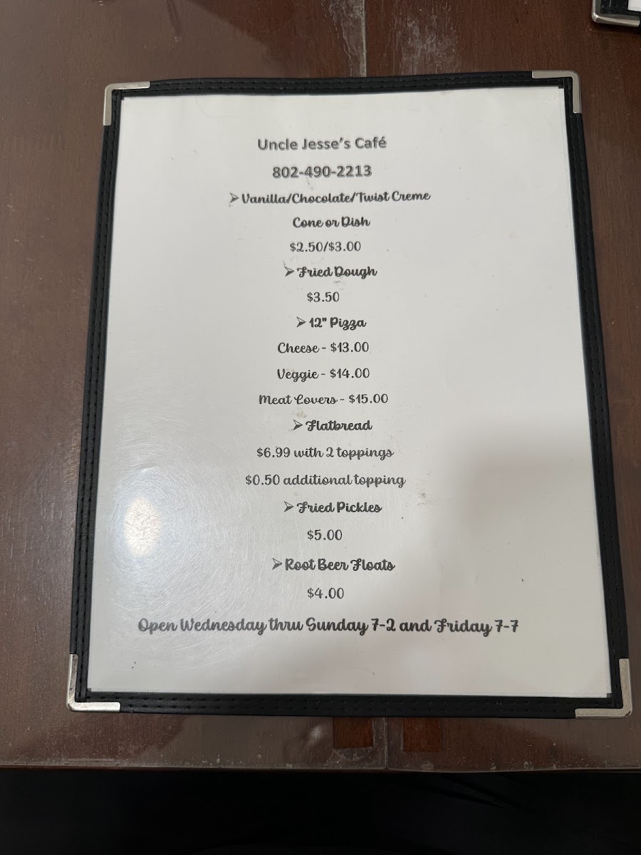 Uncle Jesse's Cafe menu board