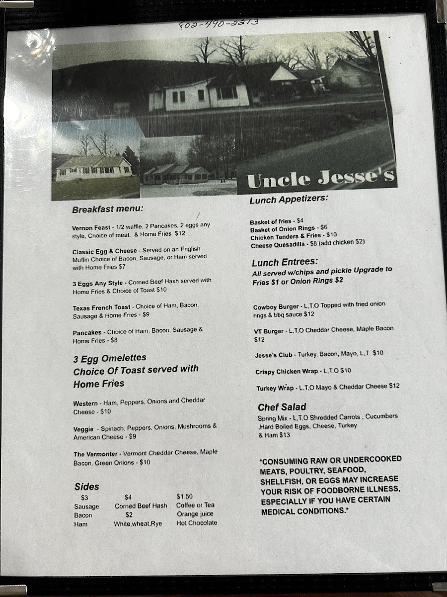 Uncle Jesse's Cafe menu board