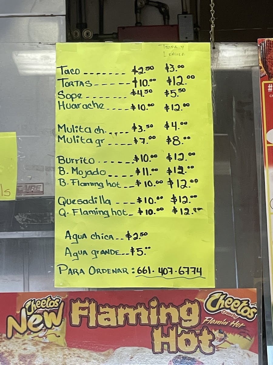 Taqueria Arandas #3 menu board