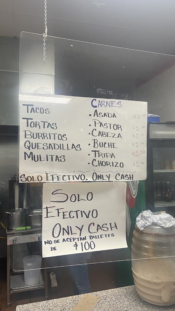 Taqueria Arandas #3 menu board