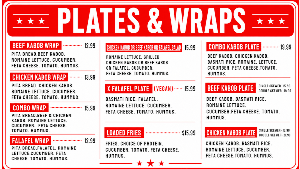 X CHICKEN KEBAB(BEST KEBAB IN THE WORLD) menu board