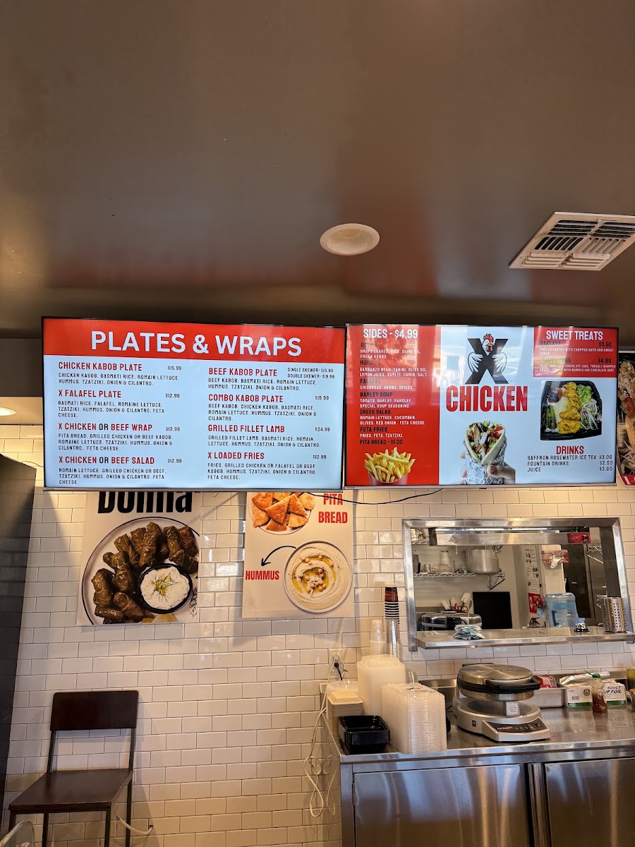 X CHICKEN KEBAB(BEST KEBAB IN THE WORLD) menu board