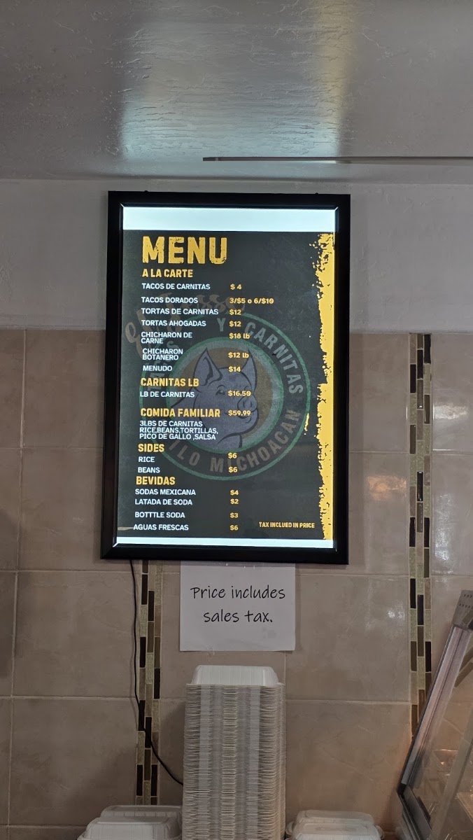 Carnitas el Jesse menu board