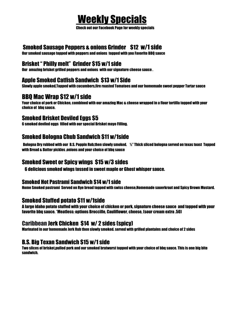B.S. Smoking Sauces & BBQ menu board