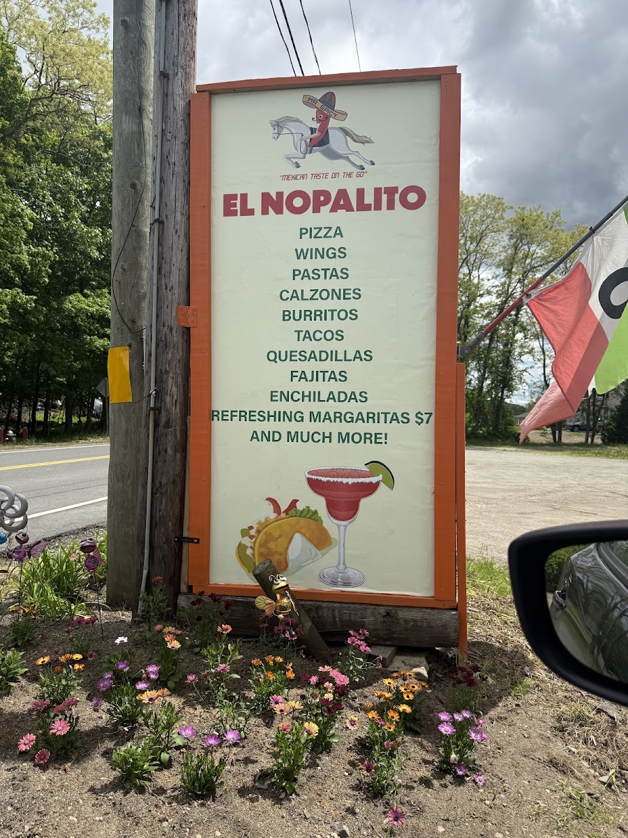 El Nopalito Mexican Restaurant and Pizzeria menu board