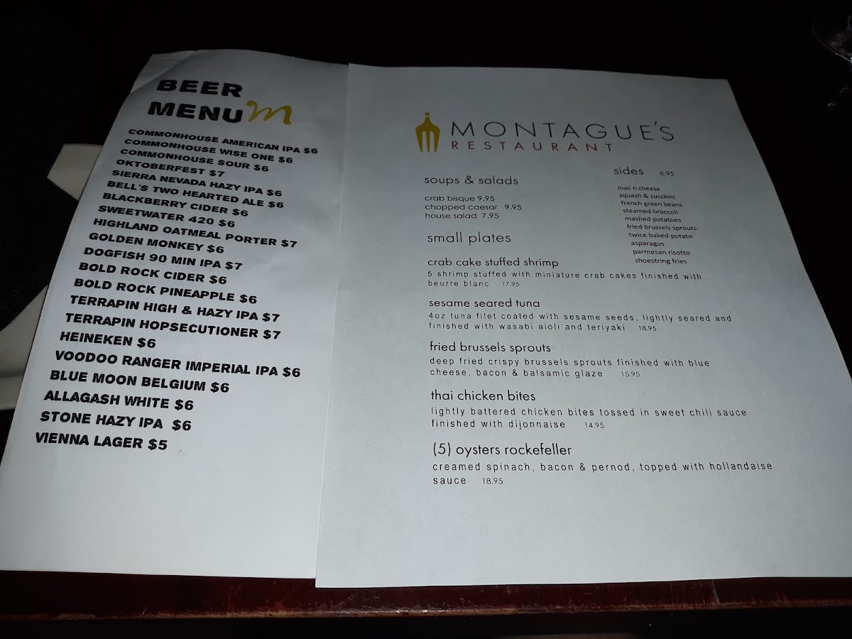 Montague's Restaurant menu board
