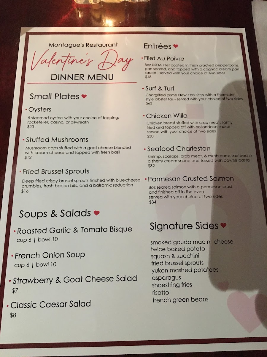 Montague's Restaurant menu board