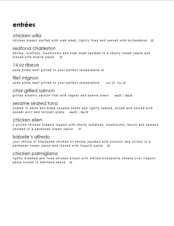 Montague's Restaurant menu board