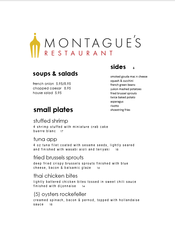 Montague's Restaurant menu board