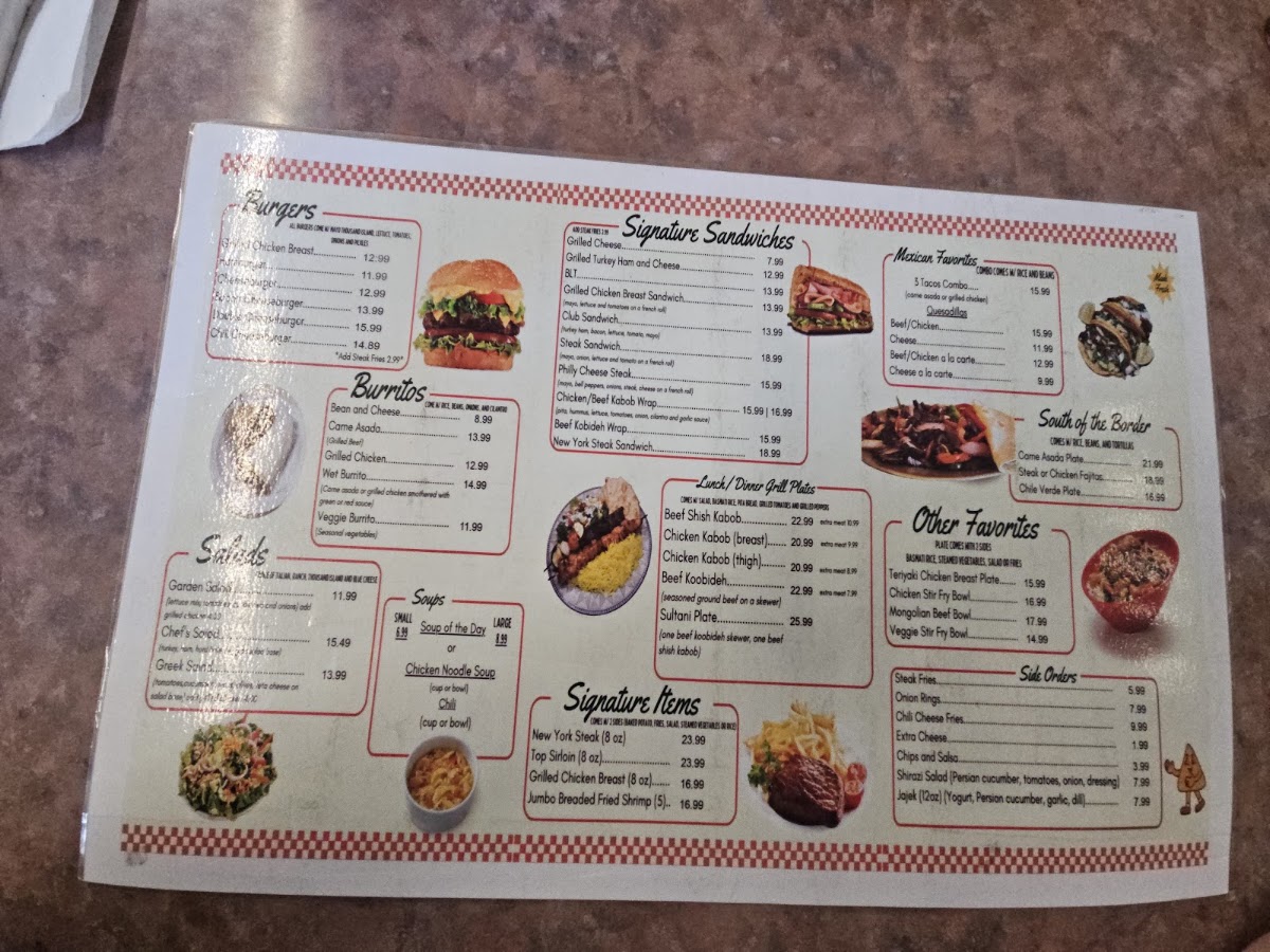 3 Sisters Restaurant menu board