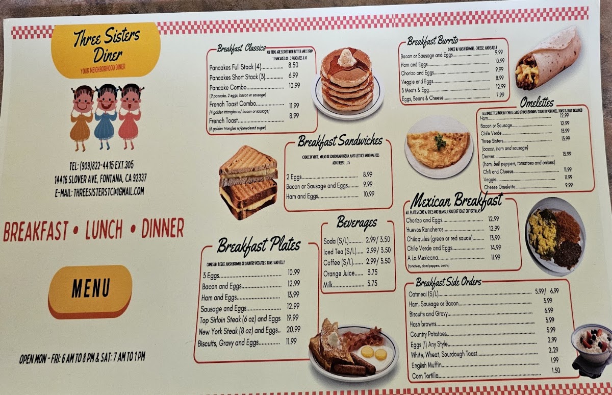 3 Sisters Restaurant menu board