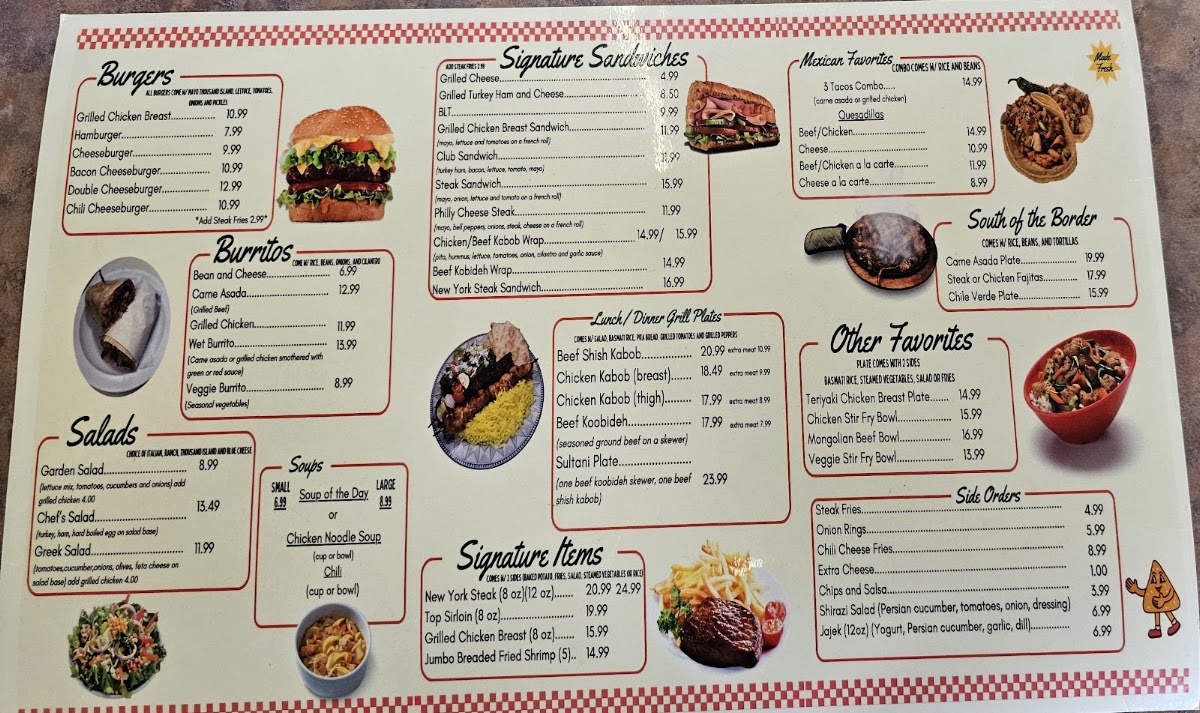 3 Sisters Restaurant menu board