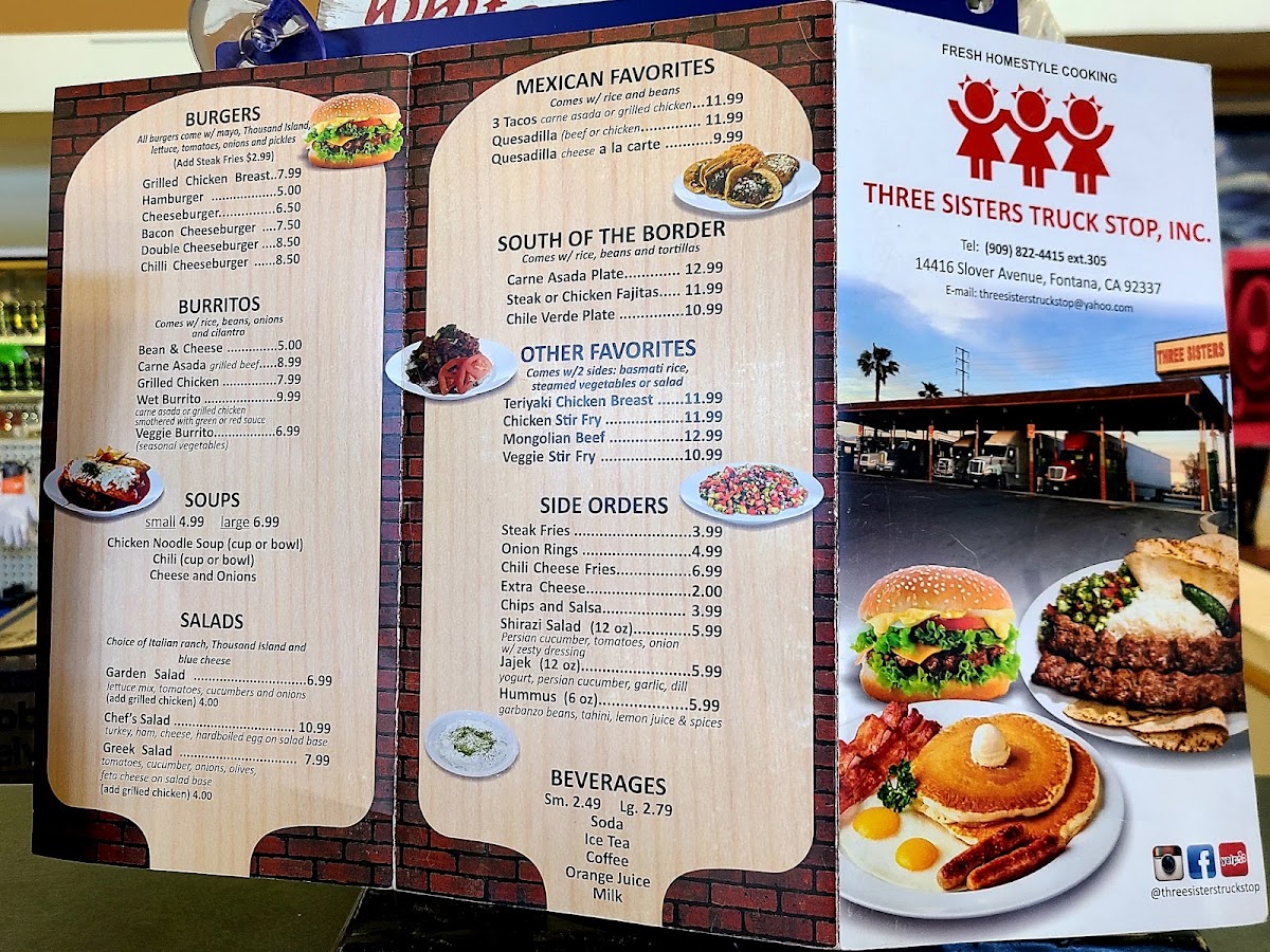 3 Sisters Restaurant menu board