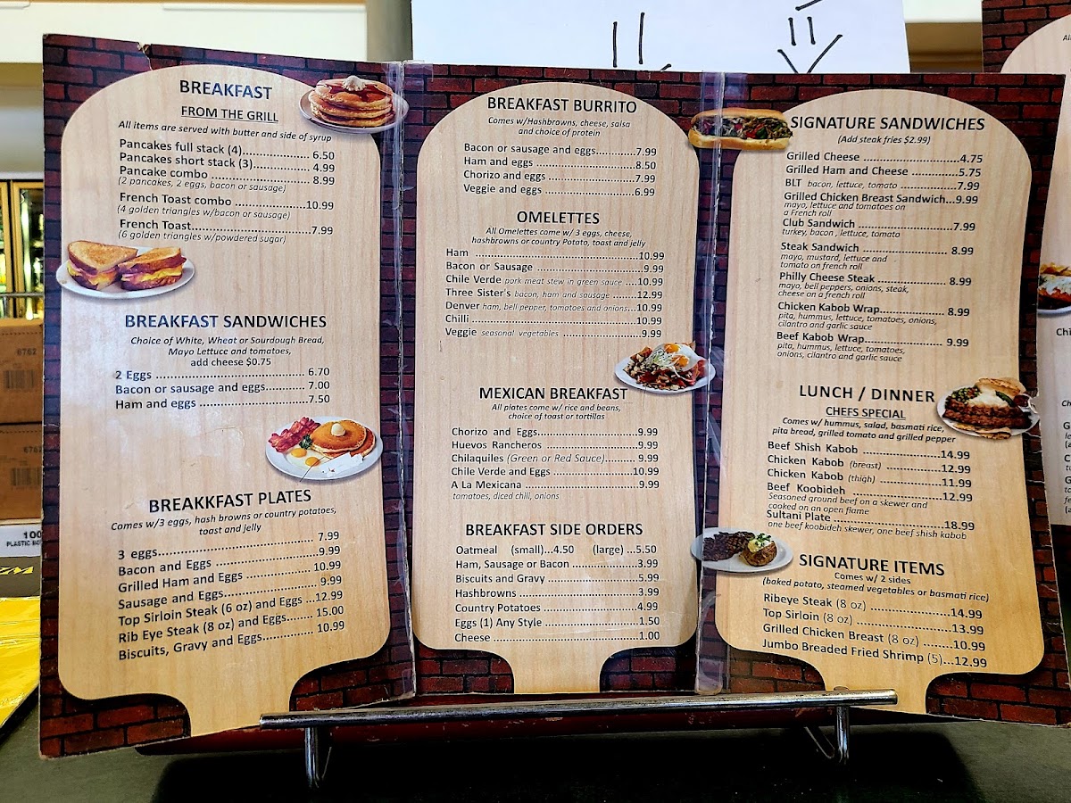3 Sisters Restaurant menu board