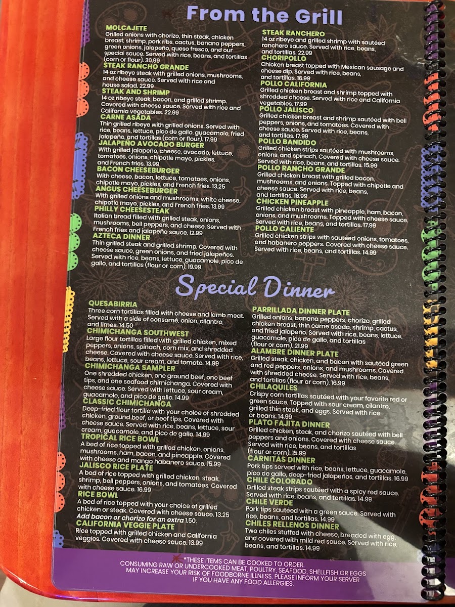 Rancho Grande Bar & Grill menu board