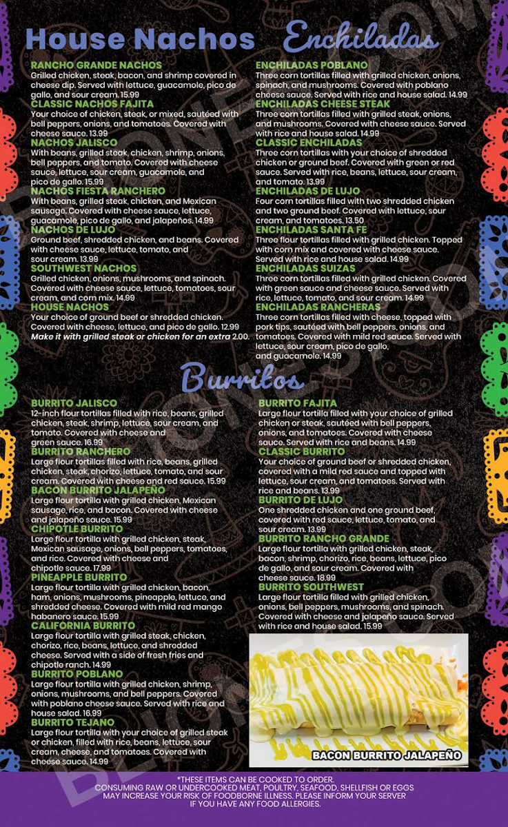 Rancho Grande Bar & Grill menu board
