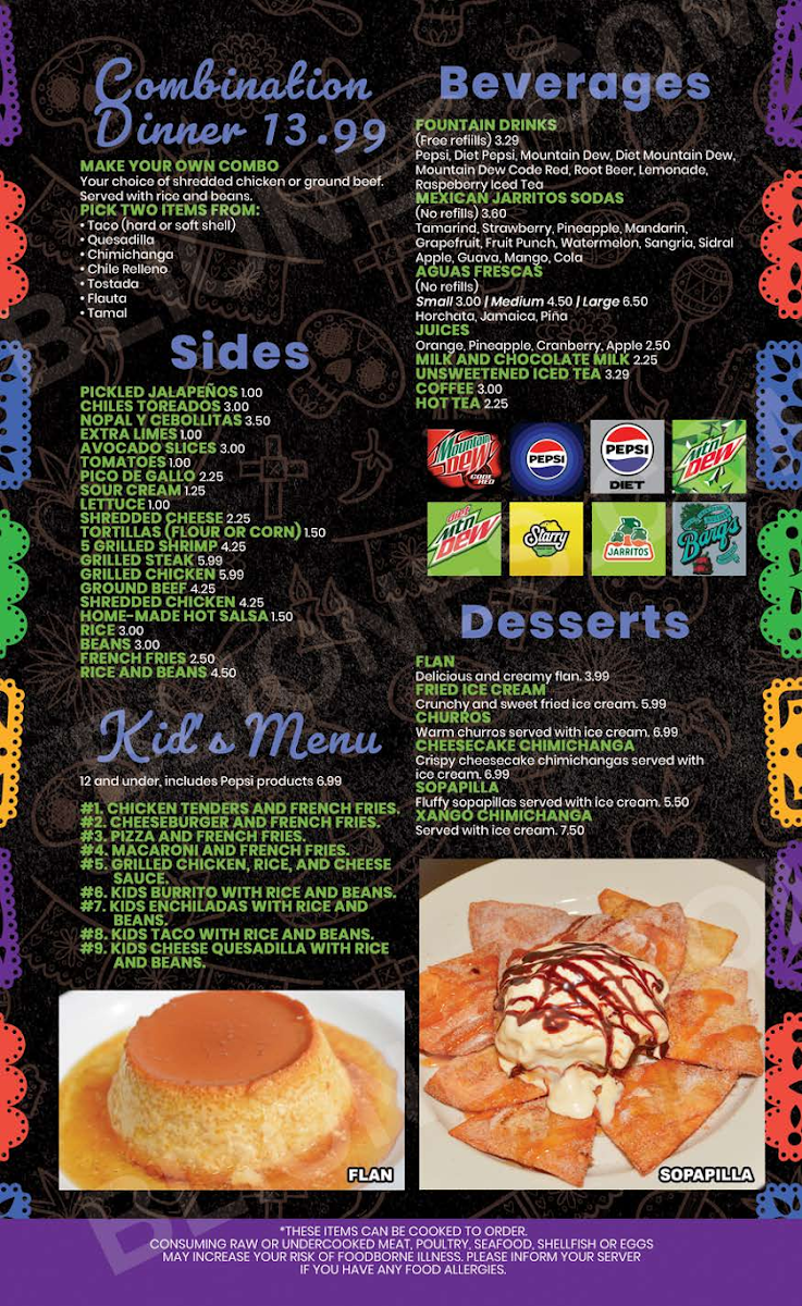 Rancho Grande Bar & Grill menu board