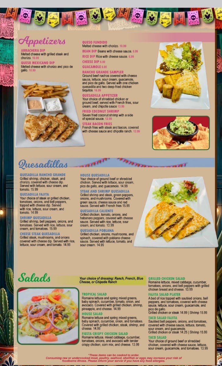Rancho Grande Bar & Grill menu board