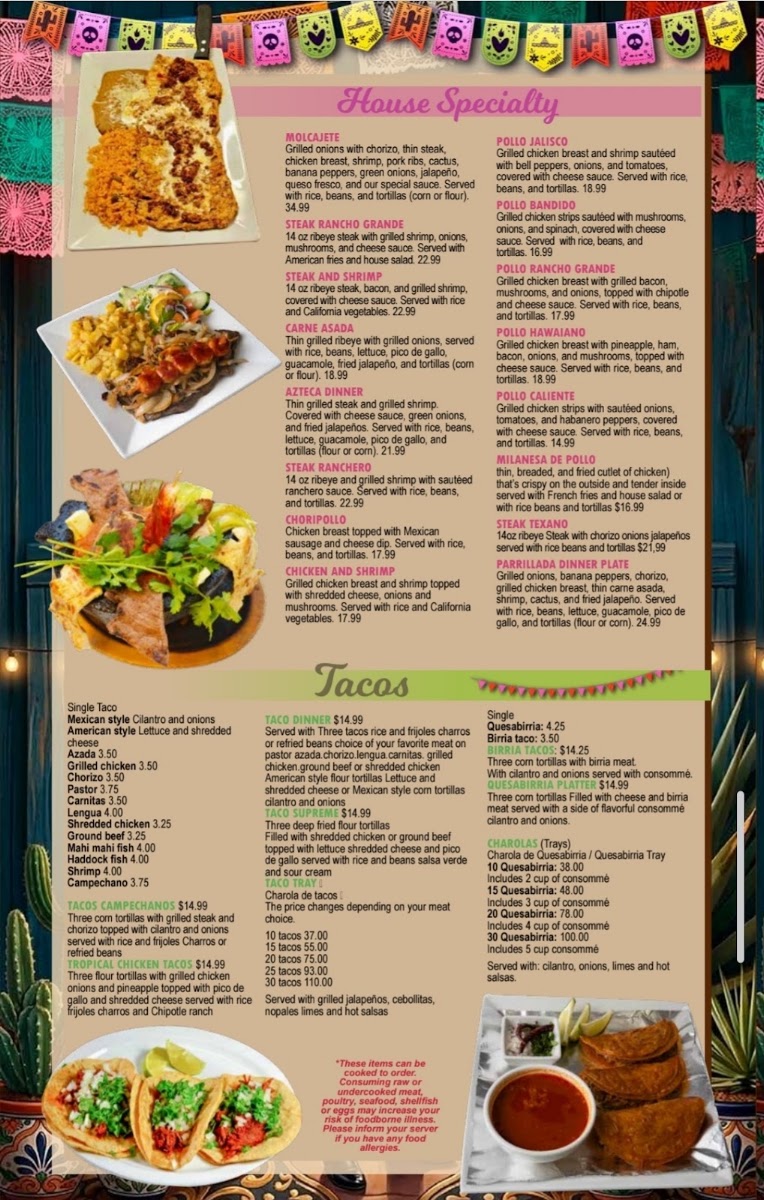 Rancho Grande Bar & Grill menu board