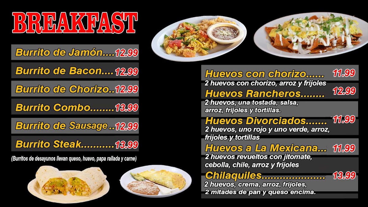 Tacos El Jimador menu board