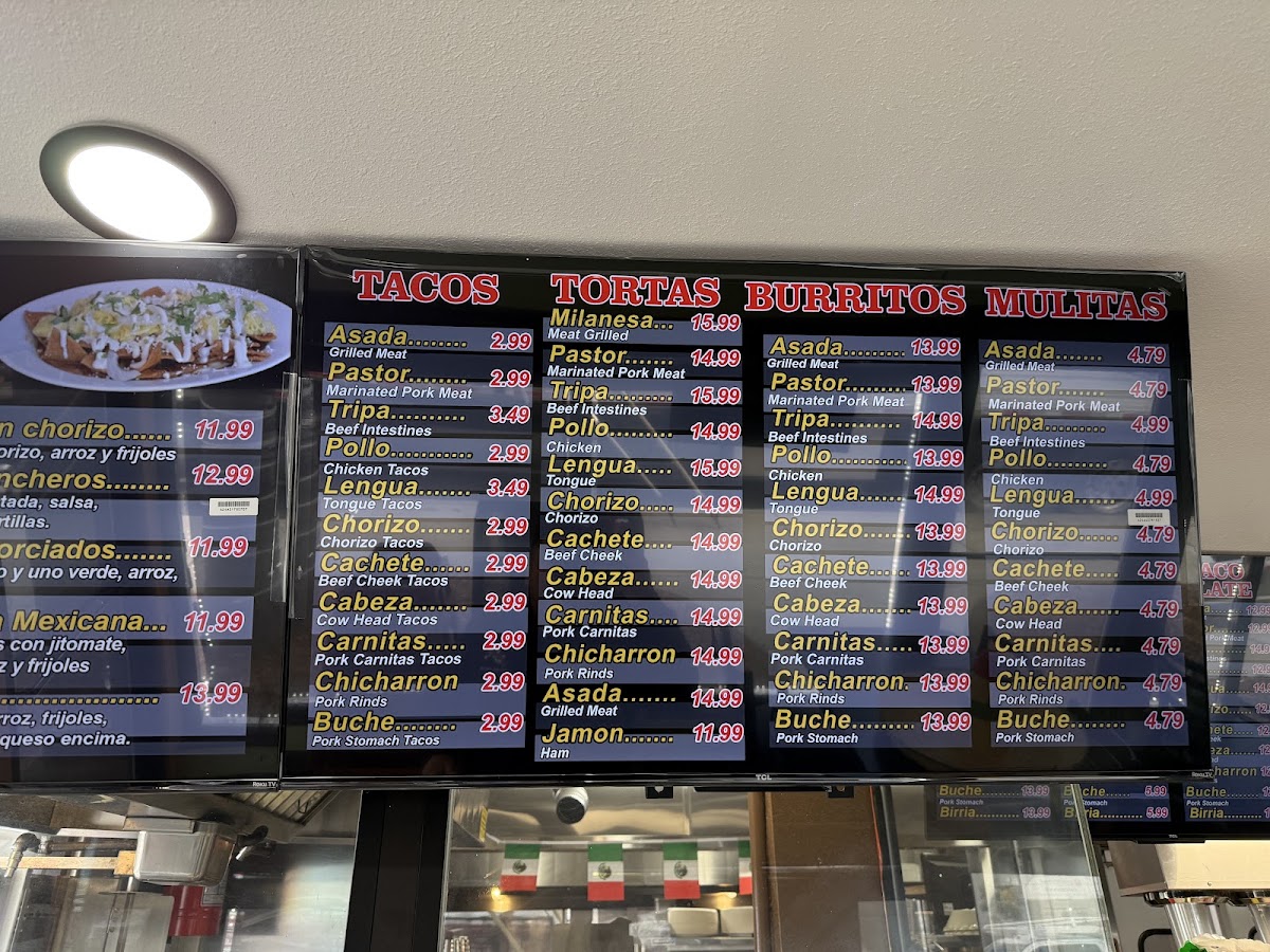 Tacos El Jimador menu board