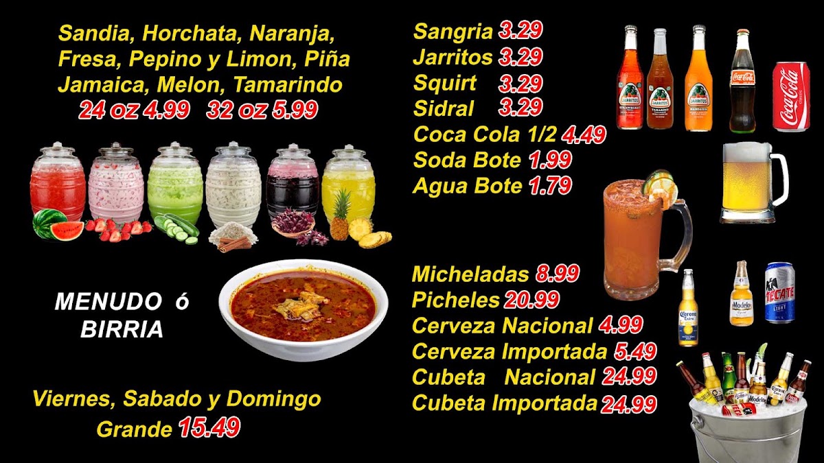 Tacos El Jimador menu board