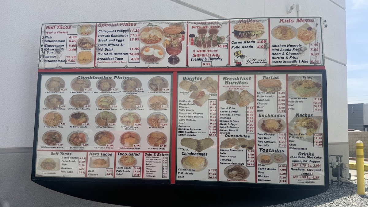 Albertos Mexican Food menu board