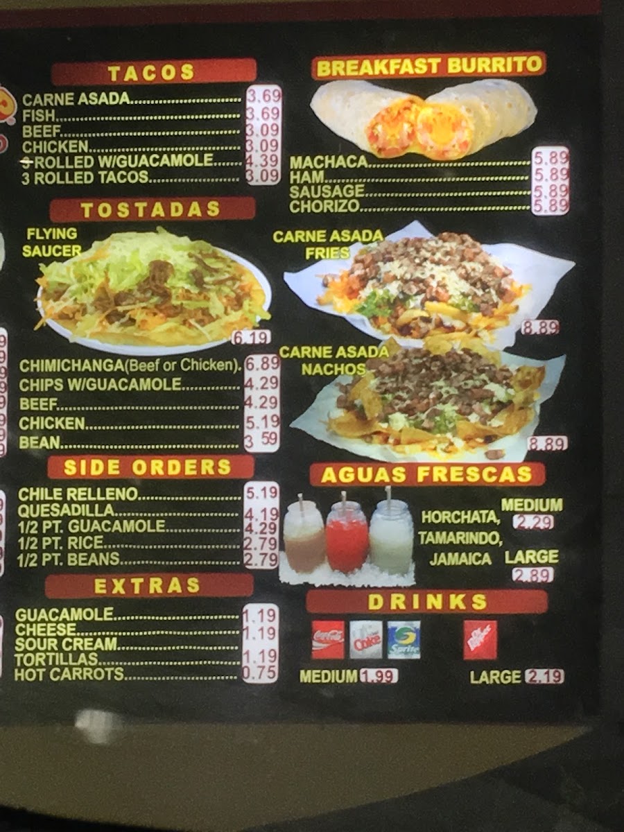 Albertos Mexican Food menu board
