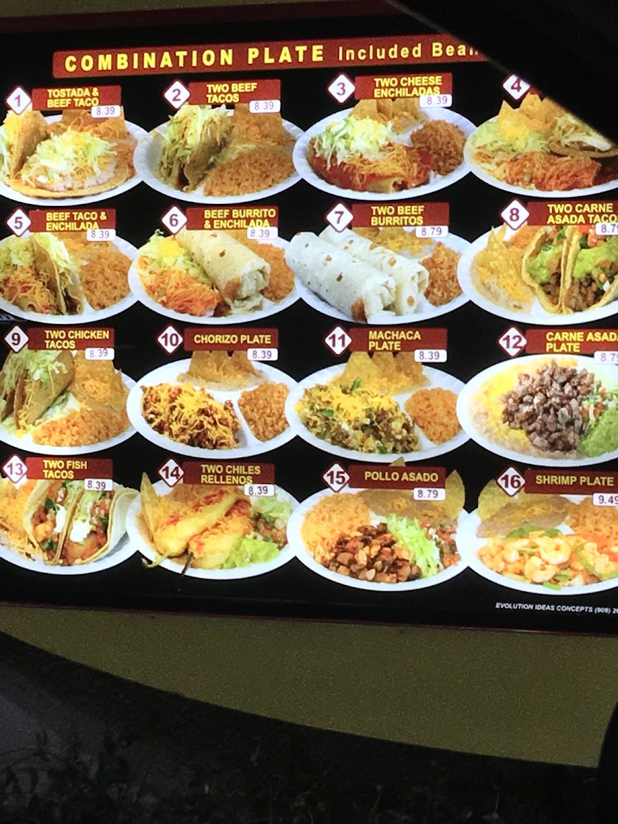 Albertos Mexican Food menu board
