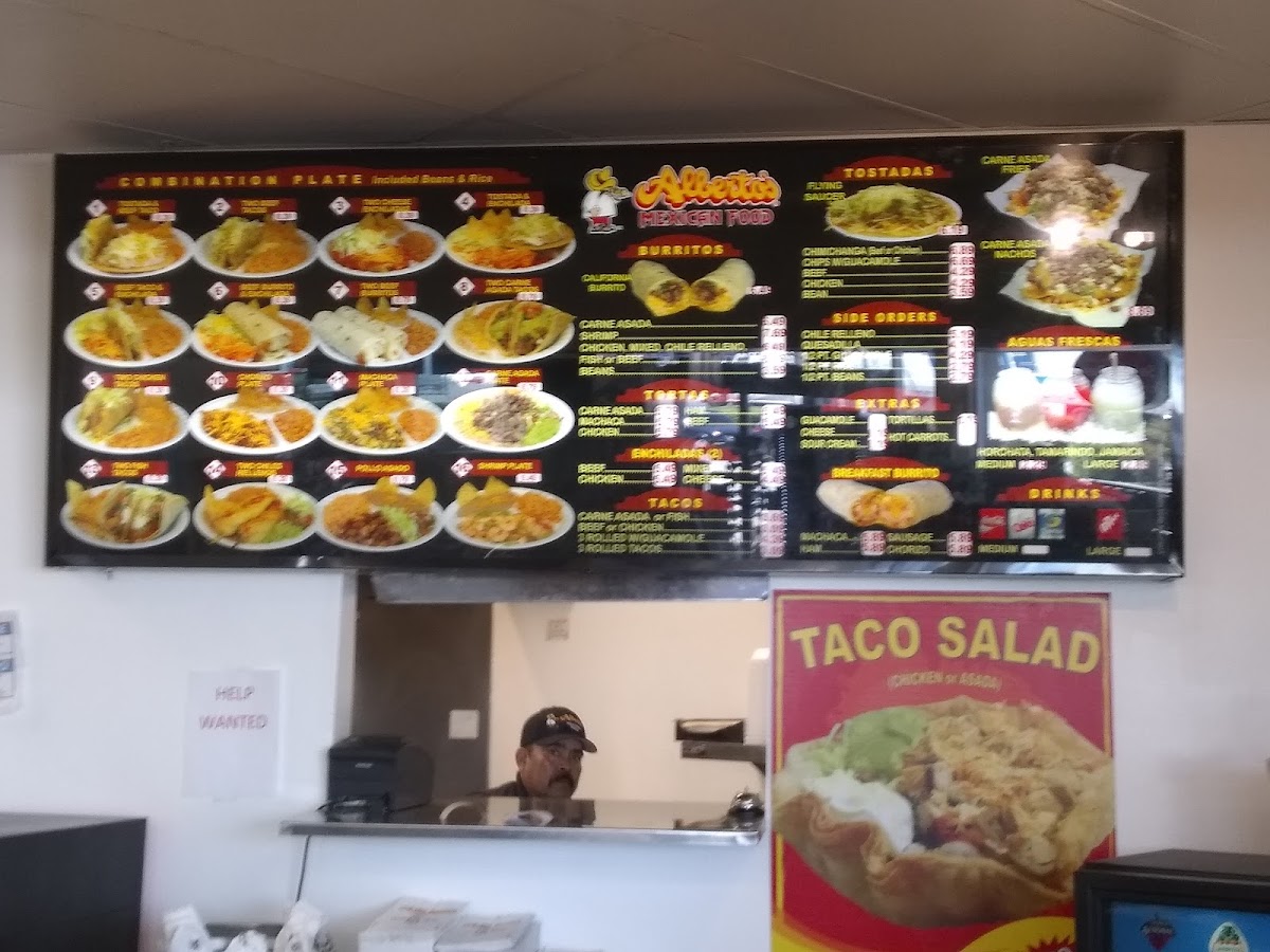 Albertos Mexican Food menu board