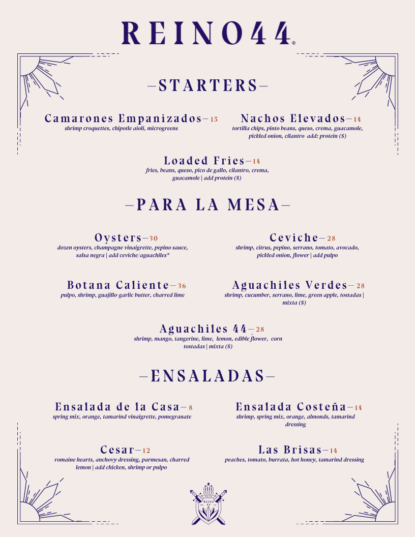 REINO 44 menu board