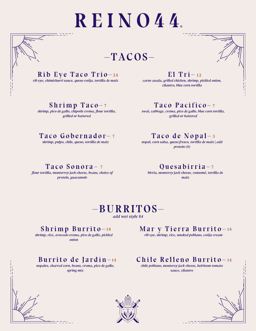 REINO 44 menu board