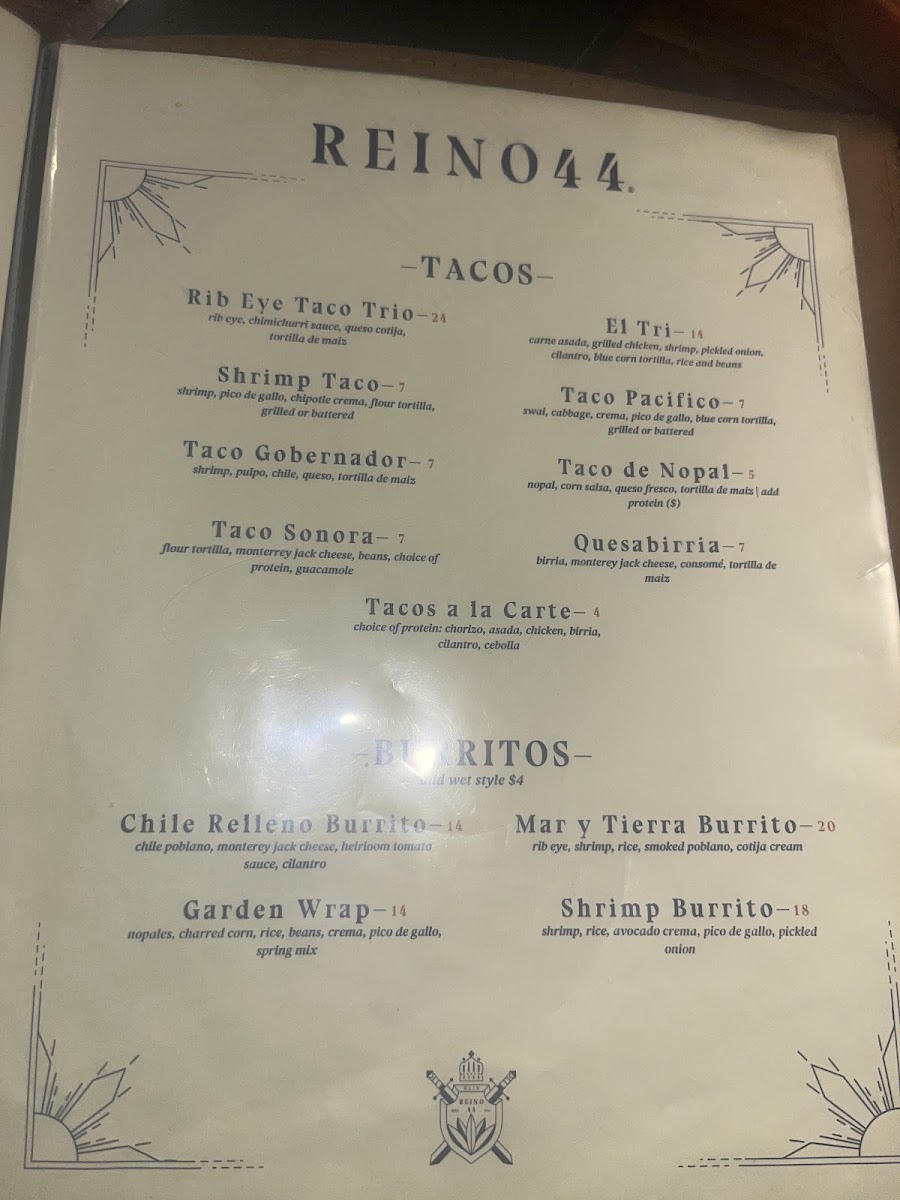 REINO 44 menu board