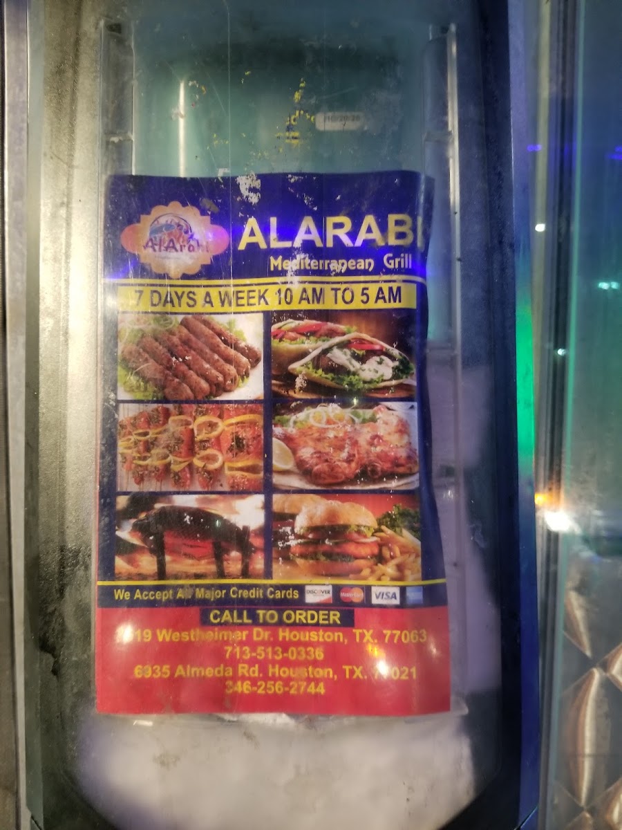 Alarabi Mediterranean Grill menu board