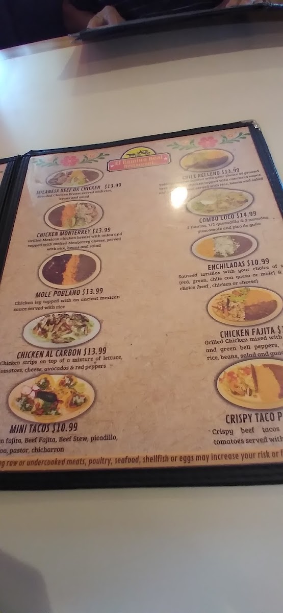 El Camino Real Restaurant menu board