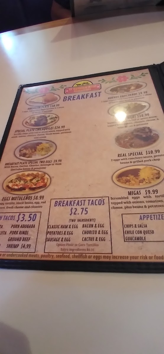 El Camino Real Restaurant menu board