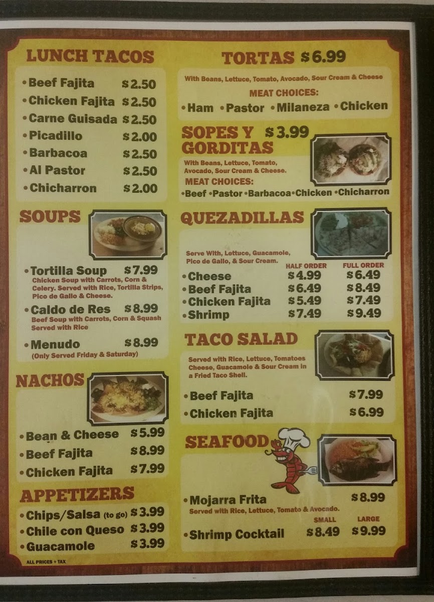 El Camino Real Restaurant menu board